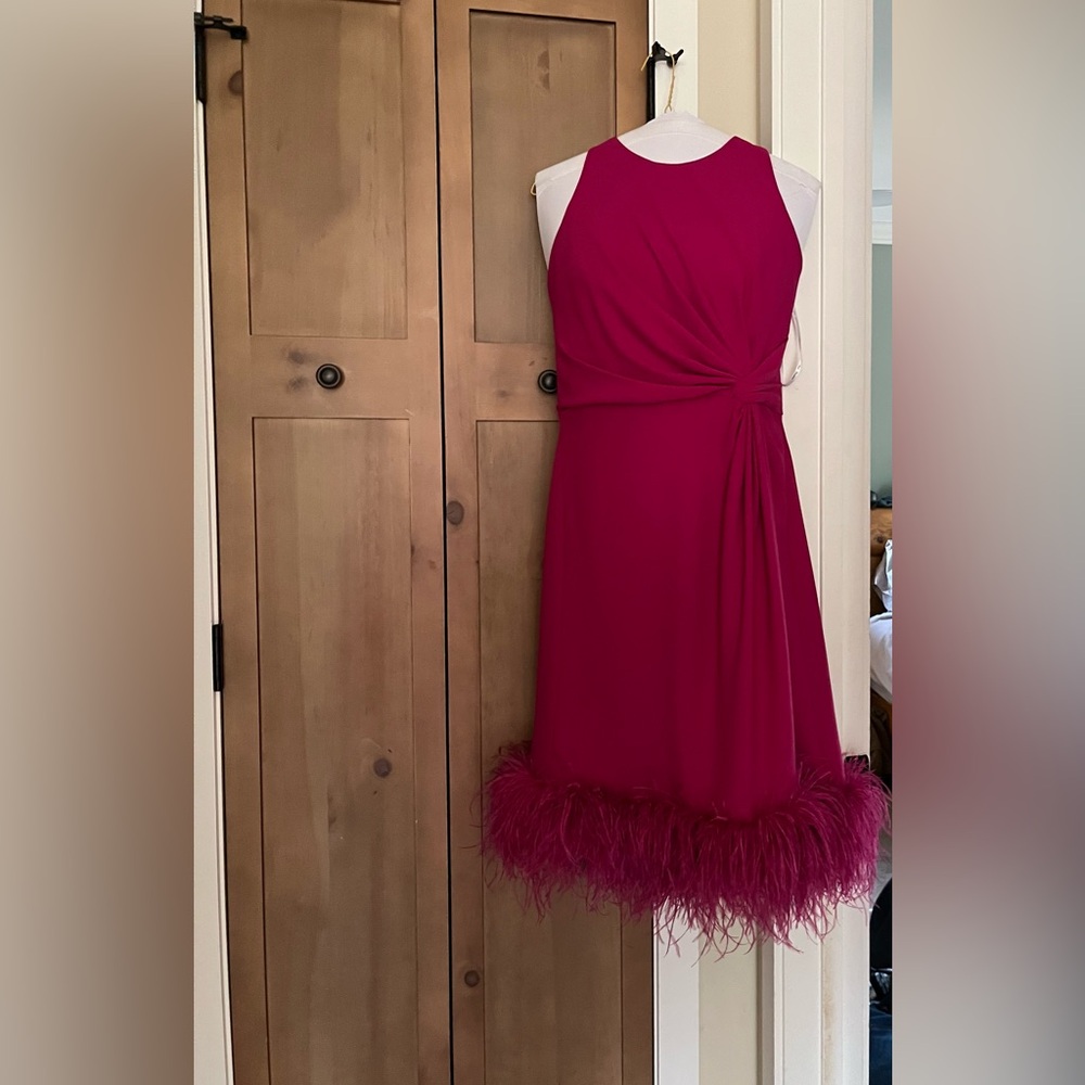 Elegant Pink/ scarlet Ruched Cocktail Dress